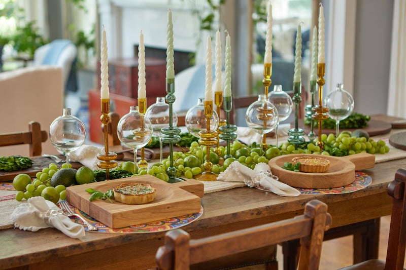 Amber Glass Candlestick Pair, Medium