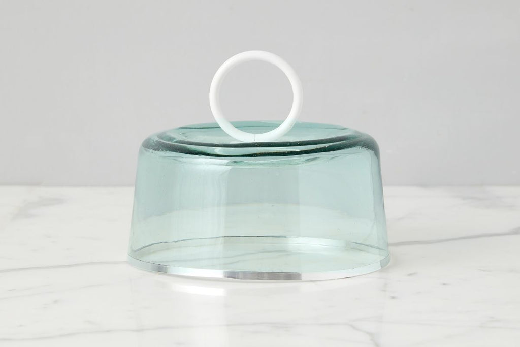 Glass Dome Food Cover, White Iron Handle, Small