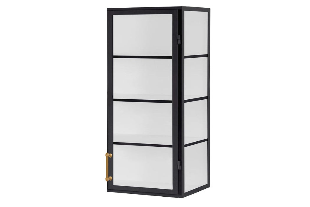 (IN-STOCK) Black Wall Hanging Glass Display Cabinet, 24", Right Side Hinge