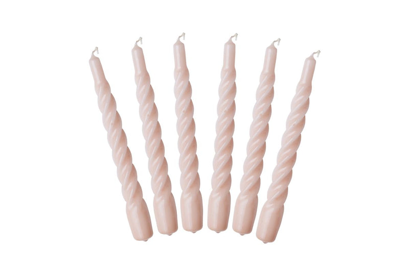 Lacquered Twisted Taper Candles, Blush, Set of 6