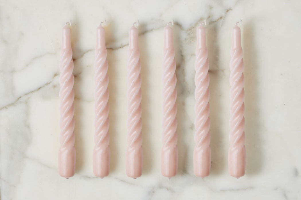 Blush Twisted Taper Candles, Set of 6