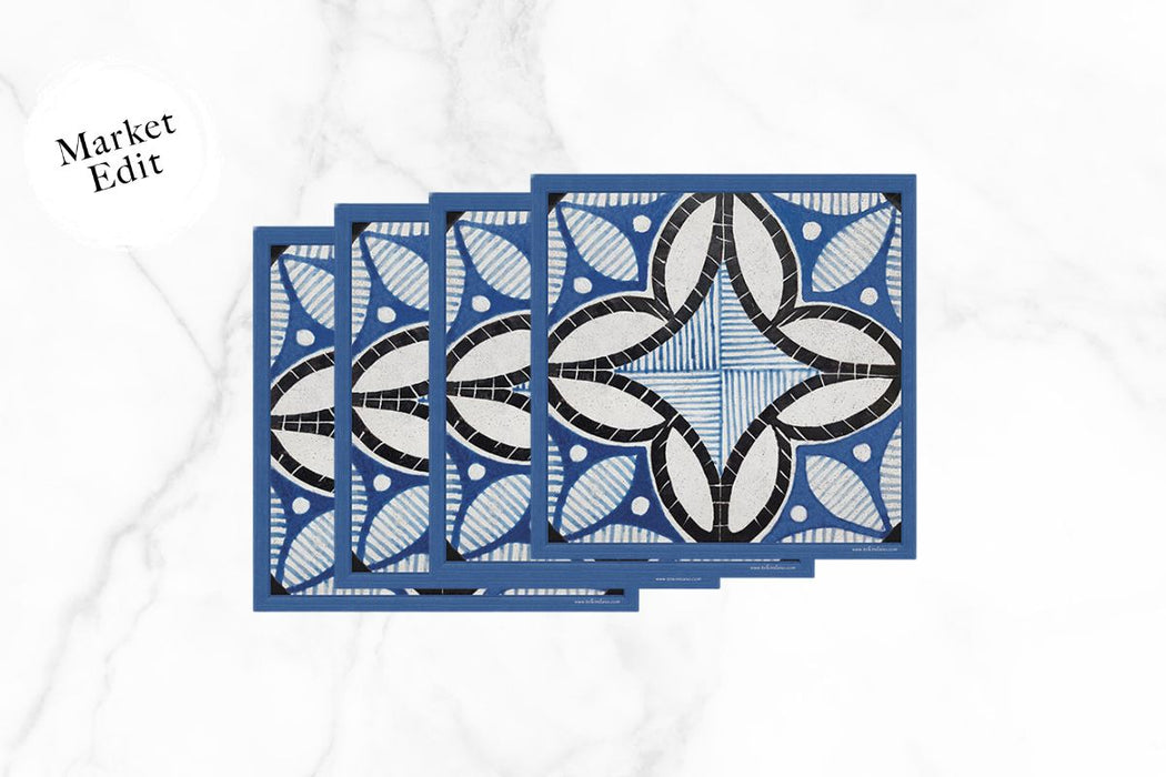 Caltagirone C Italian Square Coaster, Set of 4