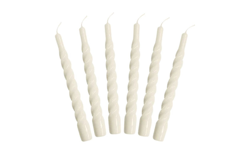 Lacquered Twisted Taper Candles, Cream, Set of 6