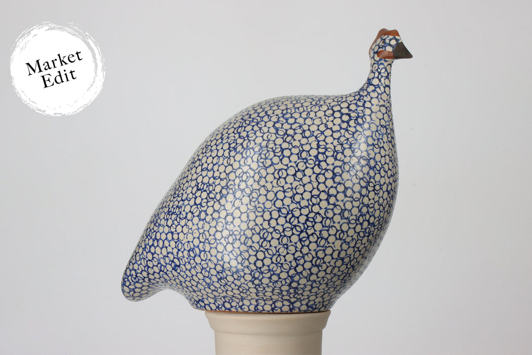 Guinea Fowl, Matte White Spotted Cobalt