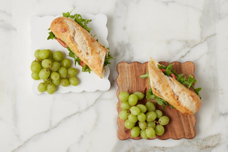 Scalloped Appetizer Cheese Board, White/Natural, Set of 2
