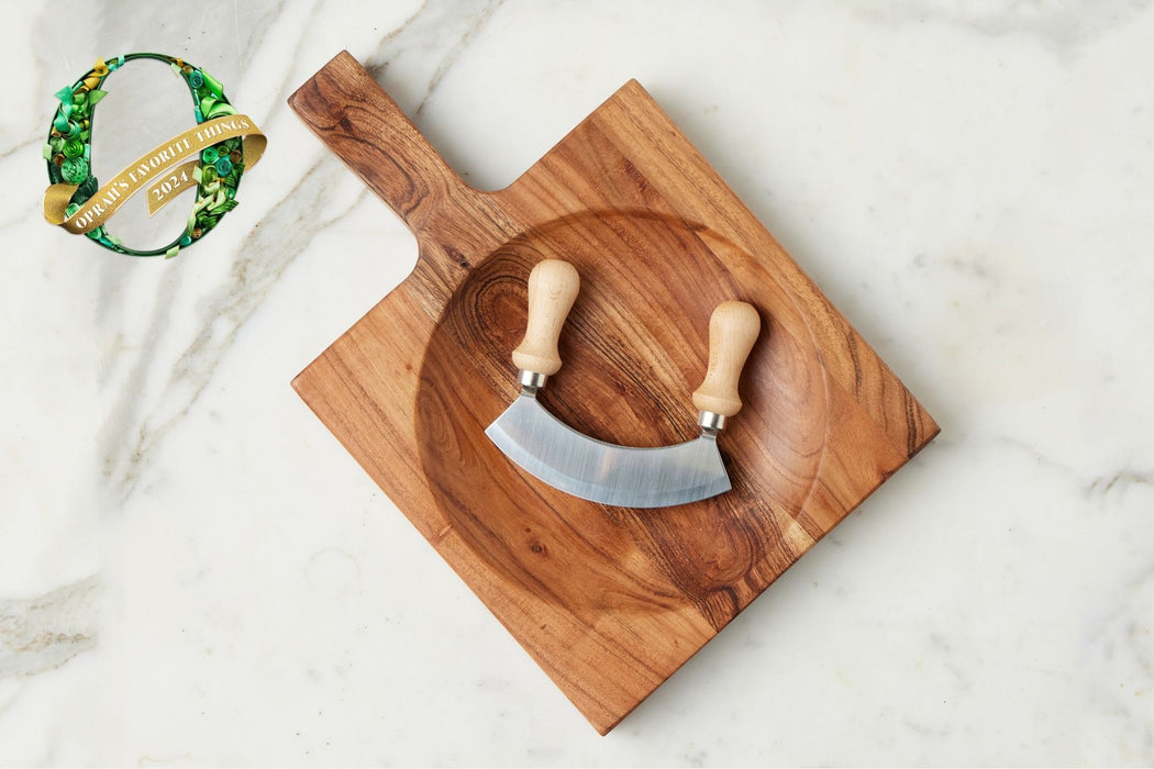 French Cutting Board Bowl with Mezzaluna Bundle, Small