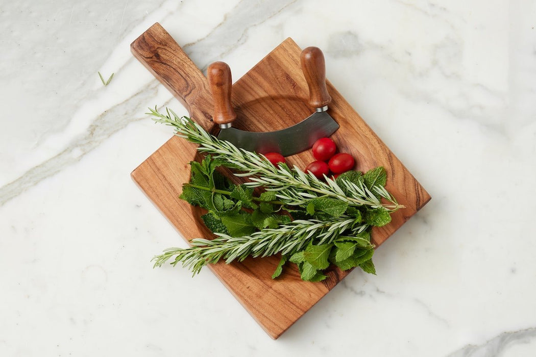 French Cutting Board Bowl with Mezzaluna Bundle, Small