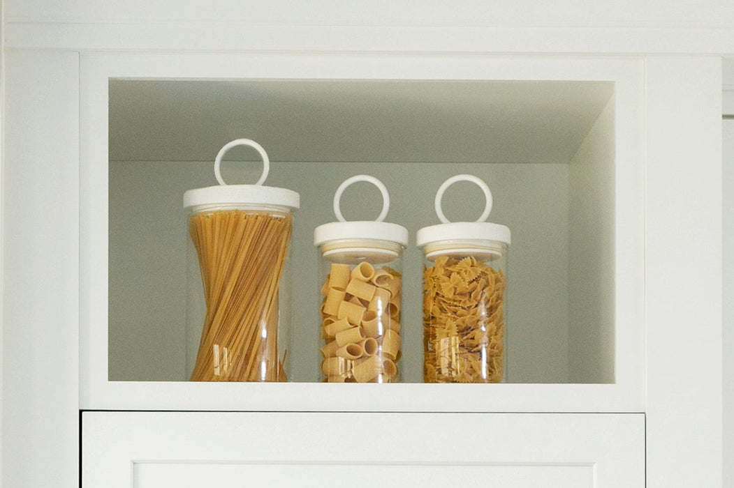 Glass Canister, White Ring Handle, Set of 3