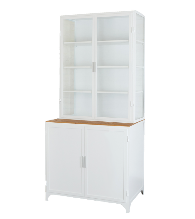 White 2-Door Glass Storage Cabinet with Counter