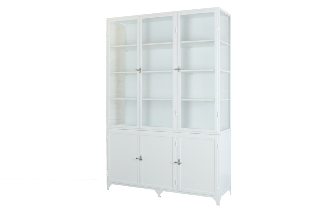 White 3-Door Glass Storage Cabinet