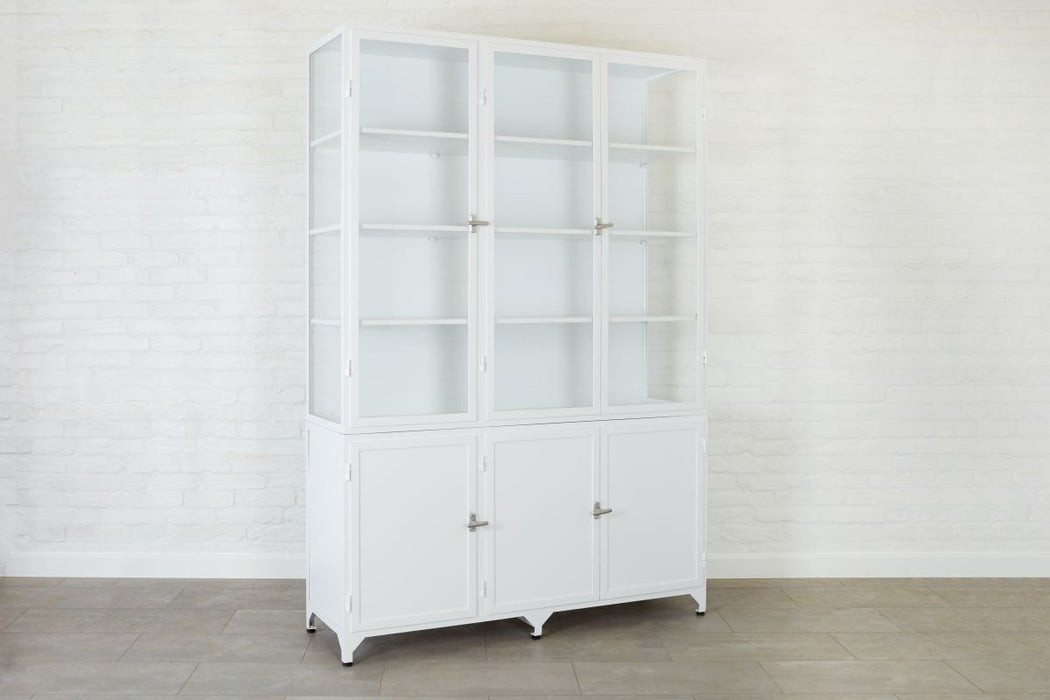 White 3-Door Glass Storage Cabinet