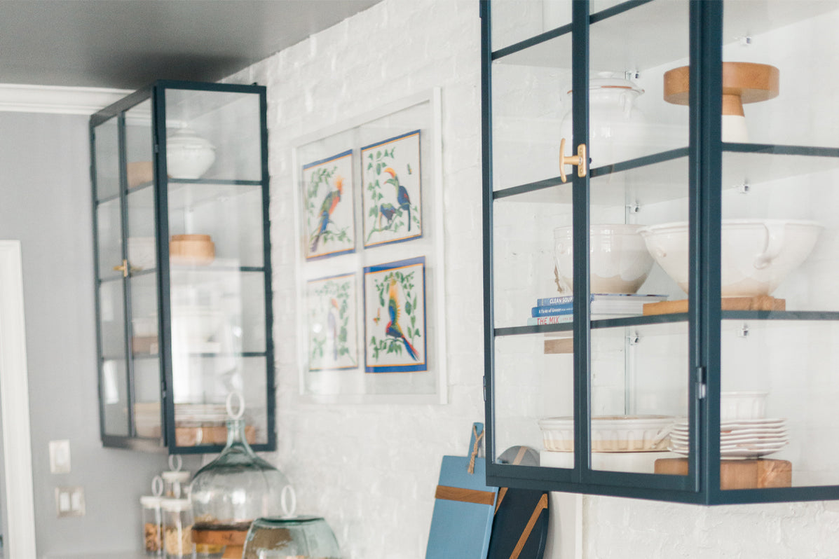 black wall hanging glass display cabinet