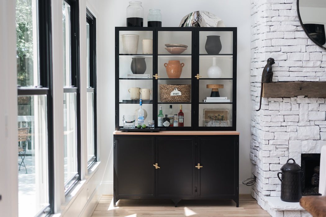 Black 3-Door Glass Storage Cabinet with Counter — etúHOME