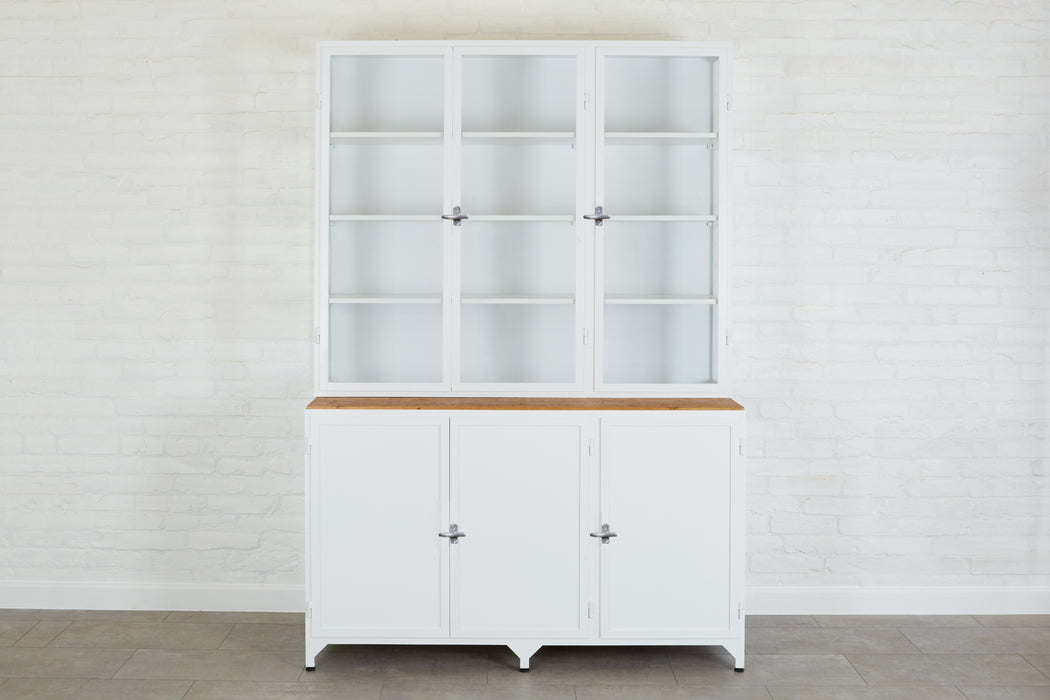 White 3-Door Glass Storage Cabinet with Counter