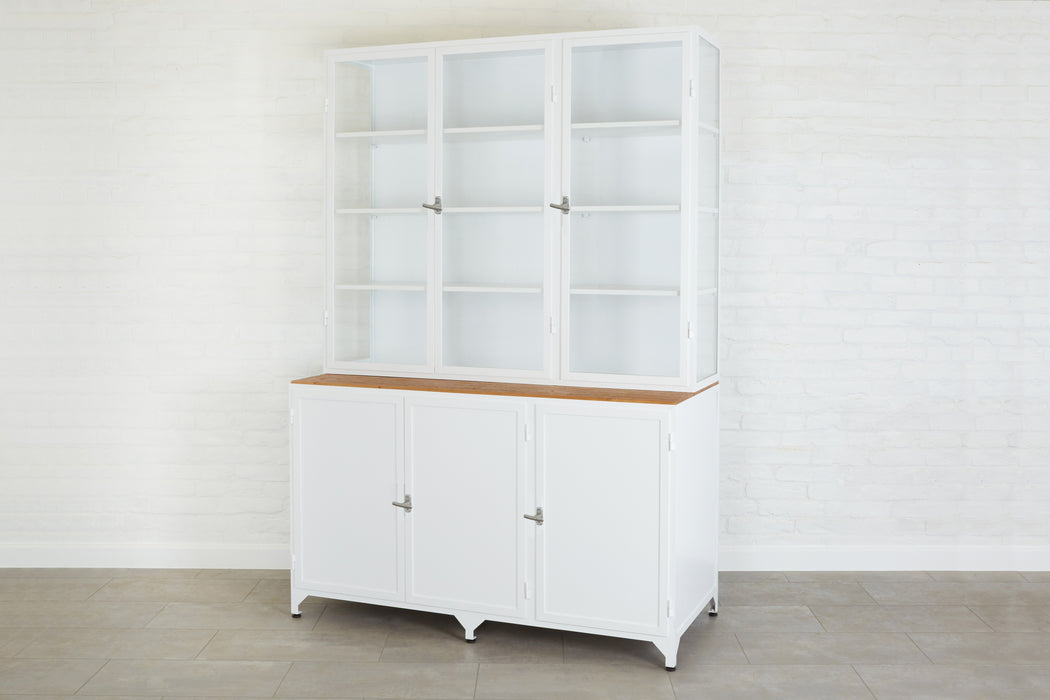 White 3-Door Glass Storage Cabinet with Counter