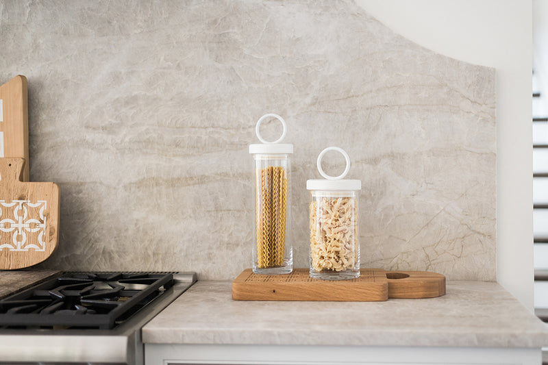 Glass Canister, White Ring Handle