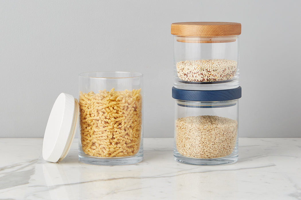 FLAT-TOP Stackable Glass Canister Glass Container Glass Jar With Wood Lids.  Food Storage/canister/kitchen Organization. 