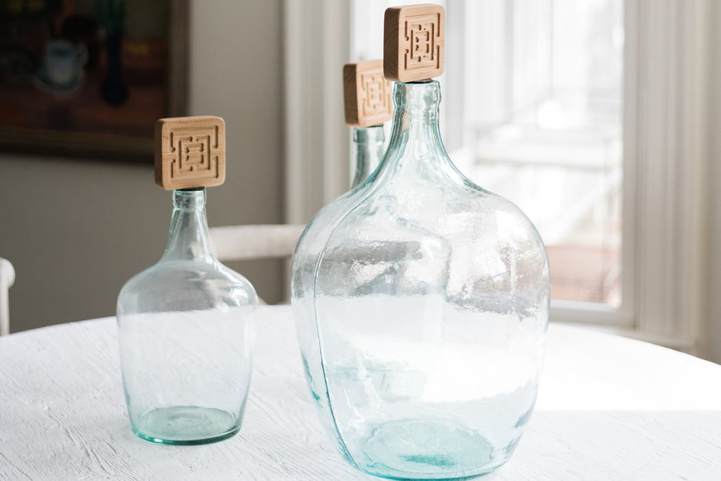 Glass Demijohn with Wood Topper, Large