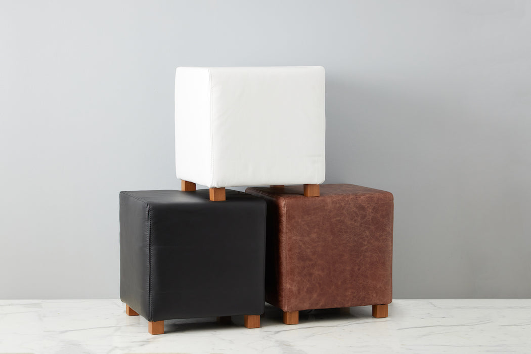 Natural Cube Leather Ottoman