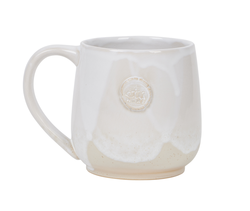 Flat Bottom Mug with Wood Lid, Ceramic Tea Cup for Coffee Warmer, White