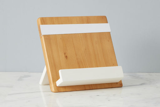 Cutting Board-Style Gray Wood Cookbook & Tablet Stand, Countertop