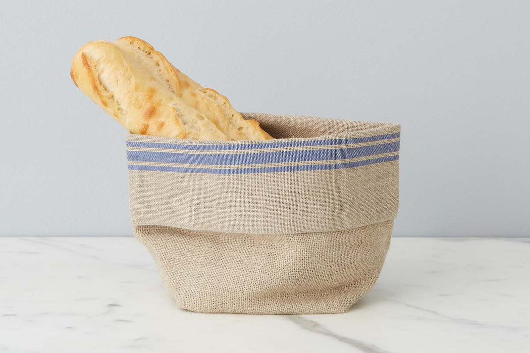 French Linen Bread Basket, Blue Stripe