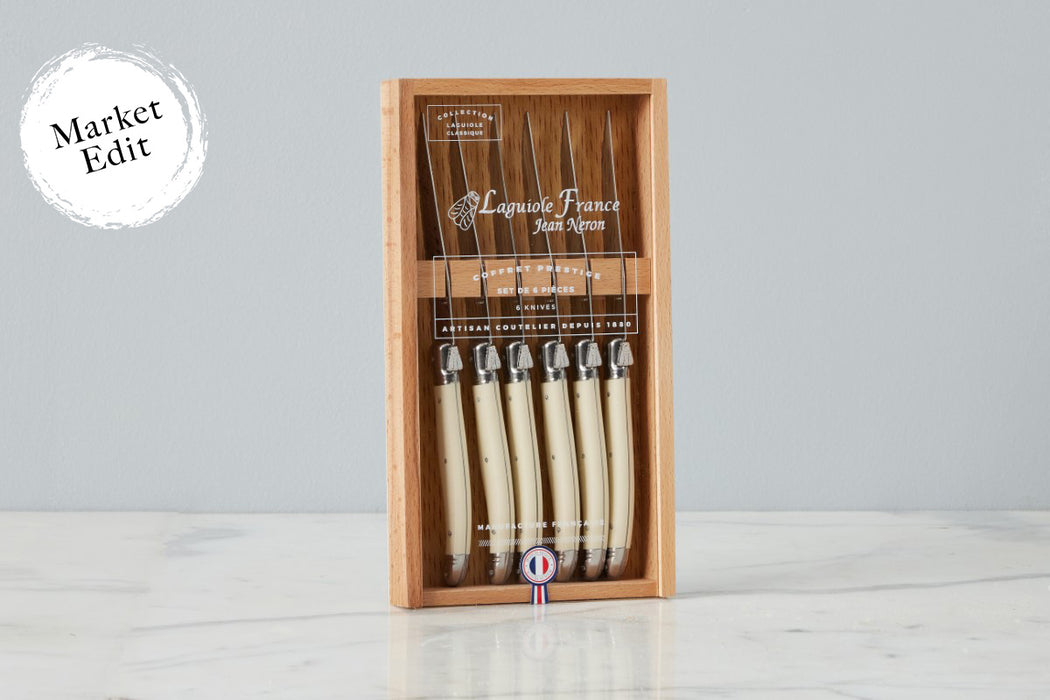 Laguiole Boxed Knives with Acrylic Lid, Ivory, Set of 6