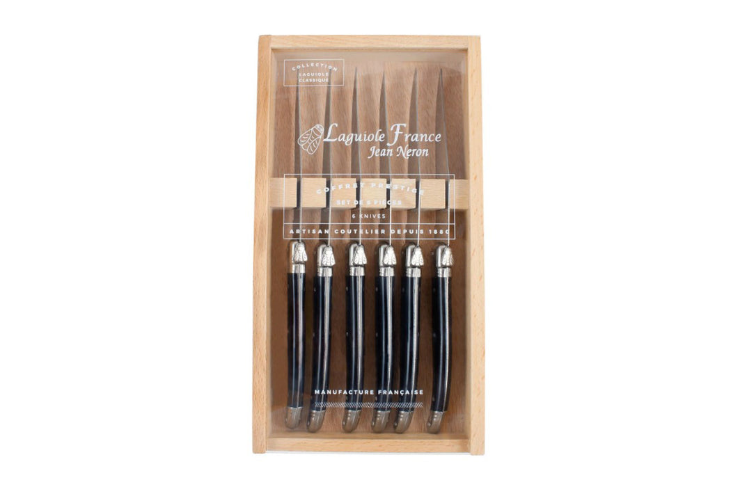 Laguiole Boxed Knives with Acrylic Lid, Black, Set of 6